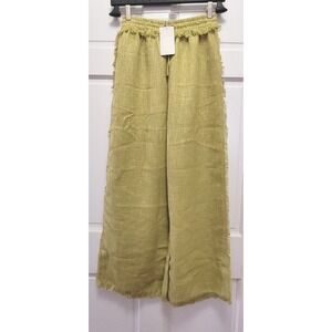 Musera Women's Boho Wide‎ Leg Tweed Pants w/ Fringe - Green - XS